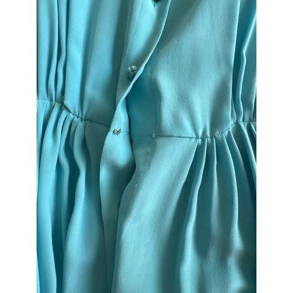 Vintage Ciao Ltd Blue 100% Silk Button-Up Midi Dress Sz 14 Coquette - Picture 7 of 10